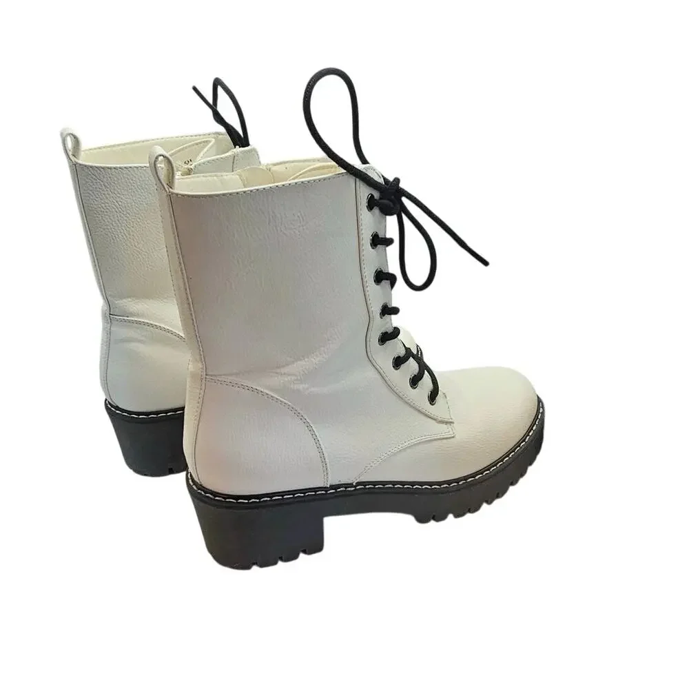 Unionbay White Rumble Combat Boots with Black Laces - Picture 3 of 8